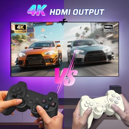 Retro Gaming Console 64GB, 4K HDMI, 2 Wireless Controllers, 20,000+ Games, Plug