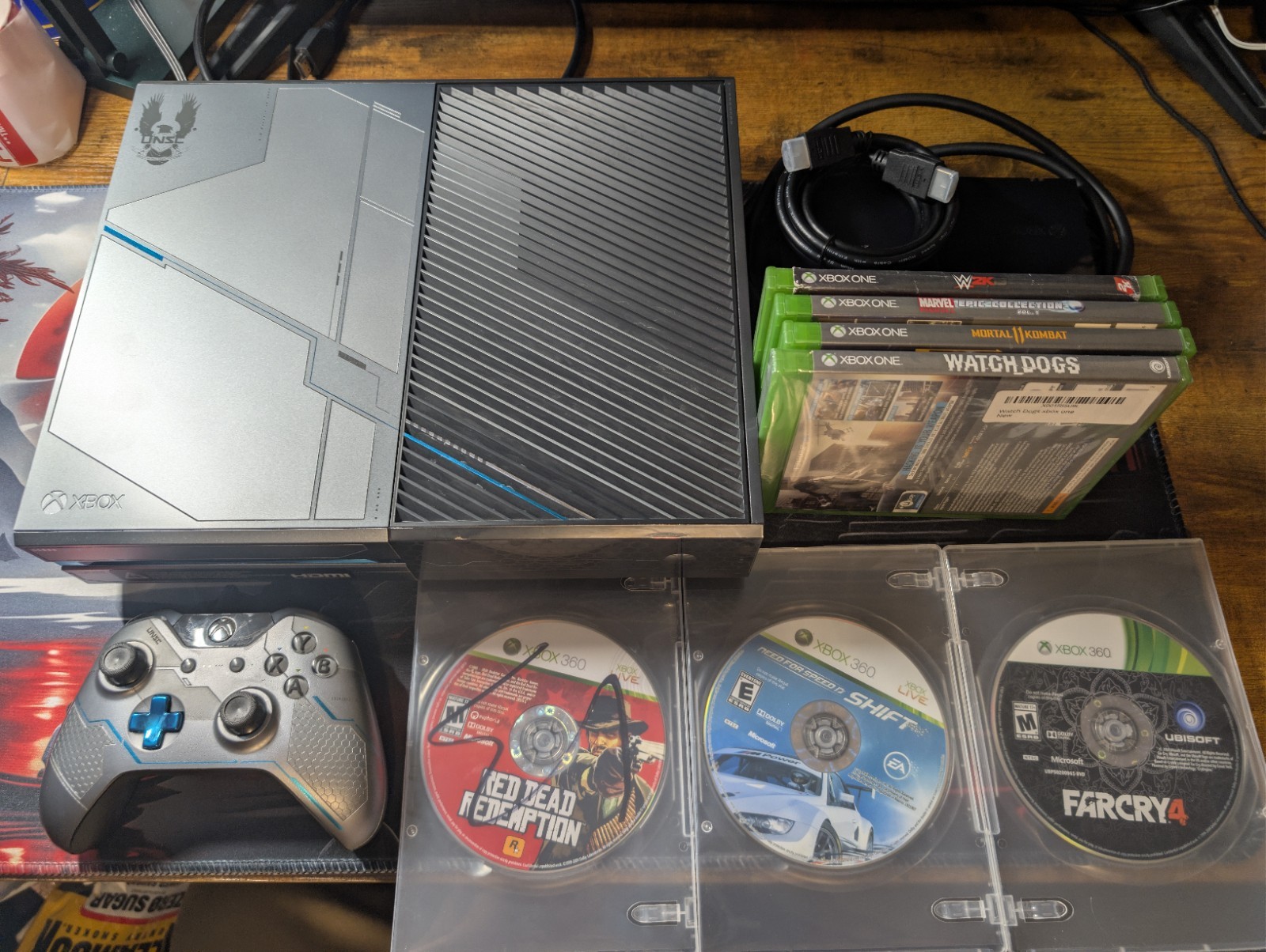 Xbox One Halo 5 Guardians Limited Edition Console & Controller & Cords & 7 Games