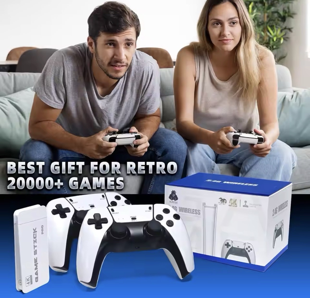 New Retro Console Stick Built-in 23 Emulators 30k Games 2 Wireless Controllers