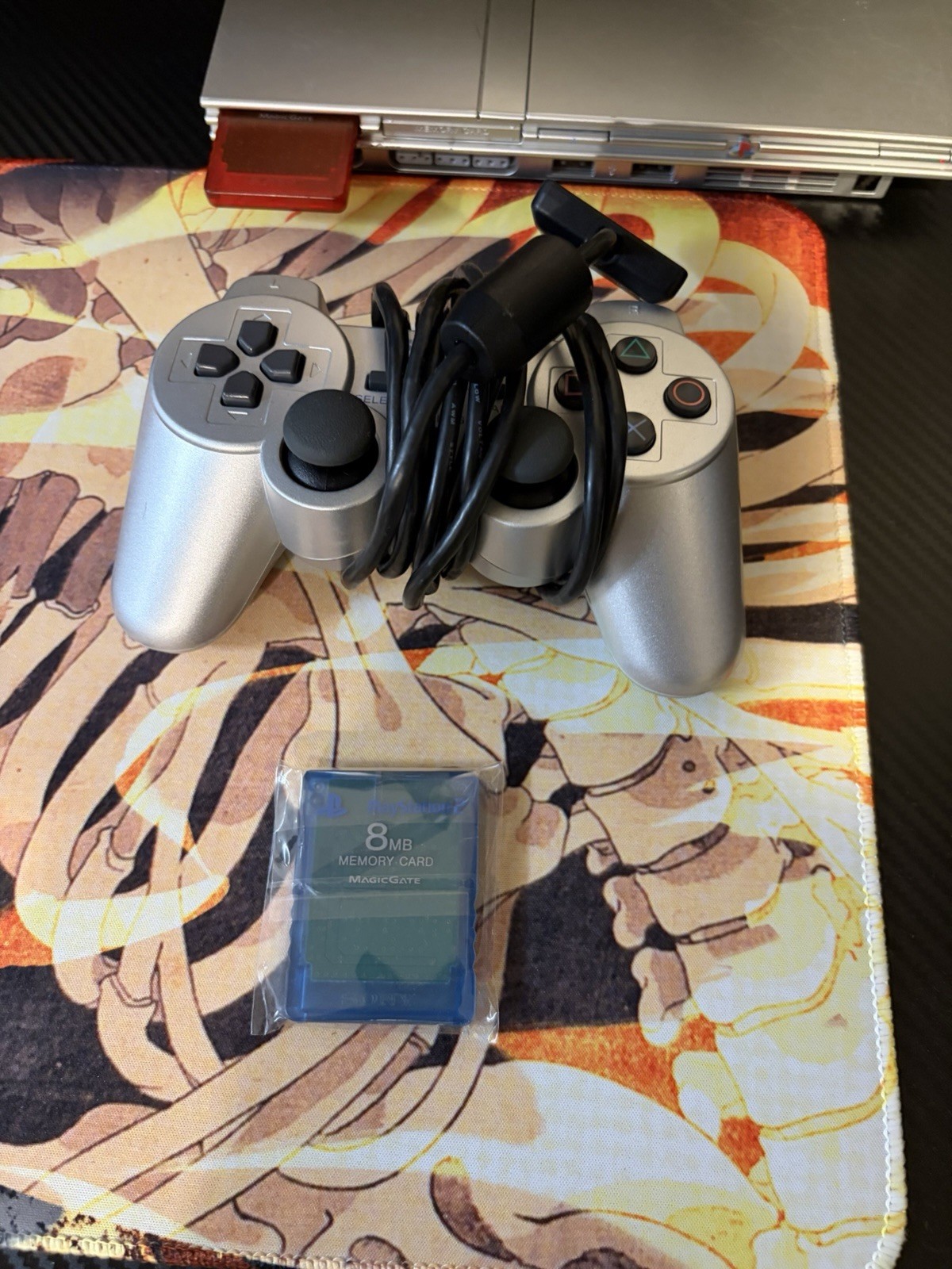 Sony PlayStation 2 Slim Silver SCPH-79001 Console w/ Controller & 2 (8MB) Card