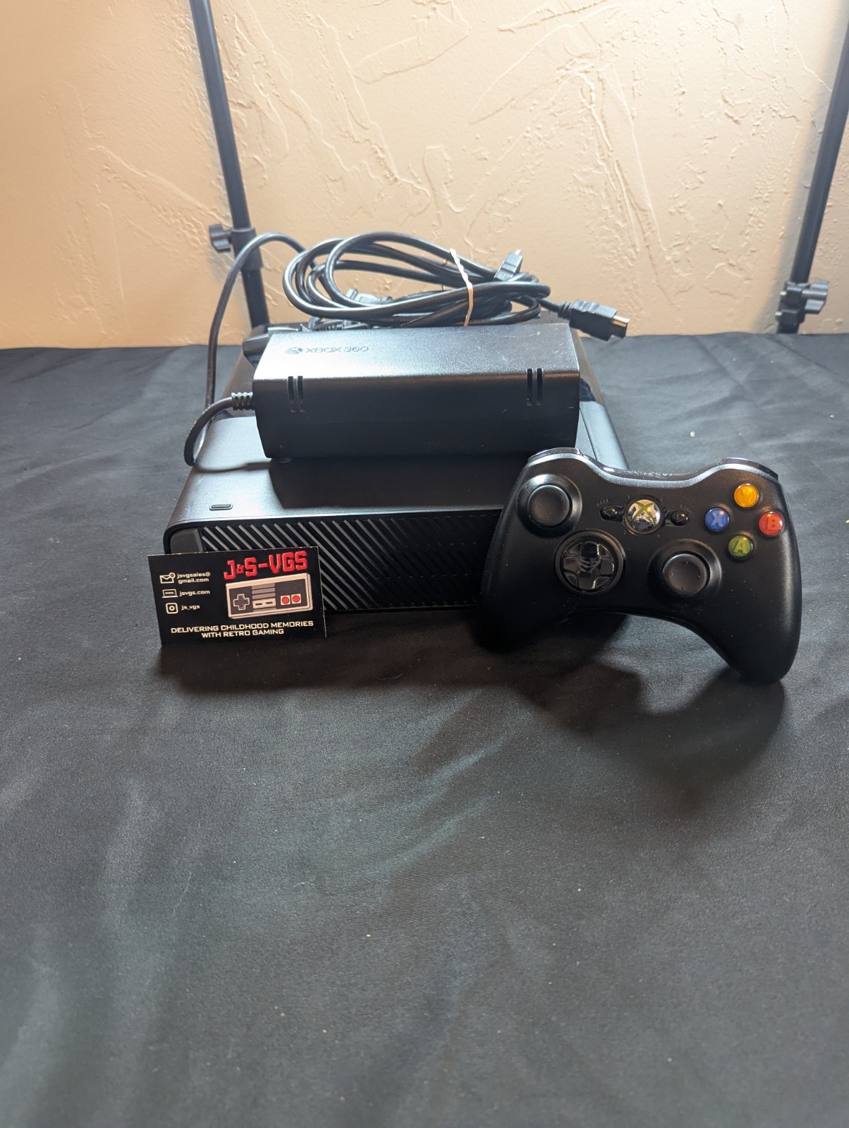 Microsoft Xbox 360 E Slim Black 4GB Console Bundle – OEM Controller – Tested