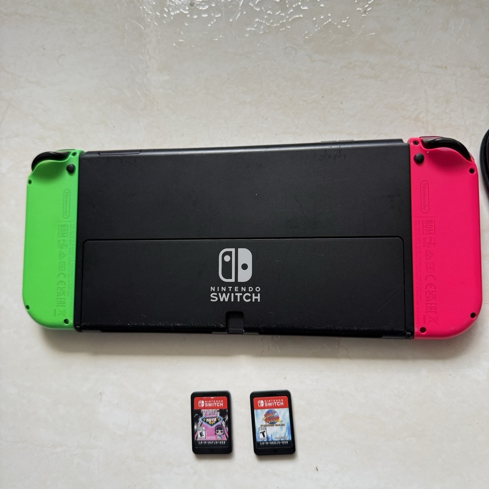 Nintendo Switch OLED HEG-001 Video Game Console + Games Neon Joy-Cons Handheld
