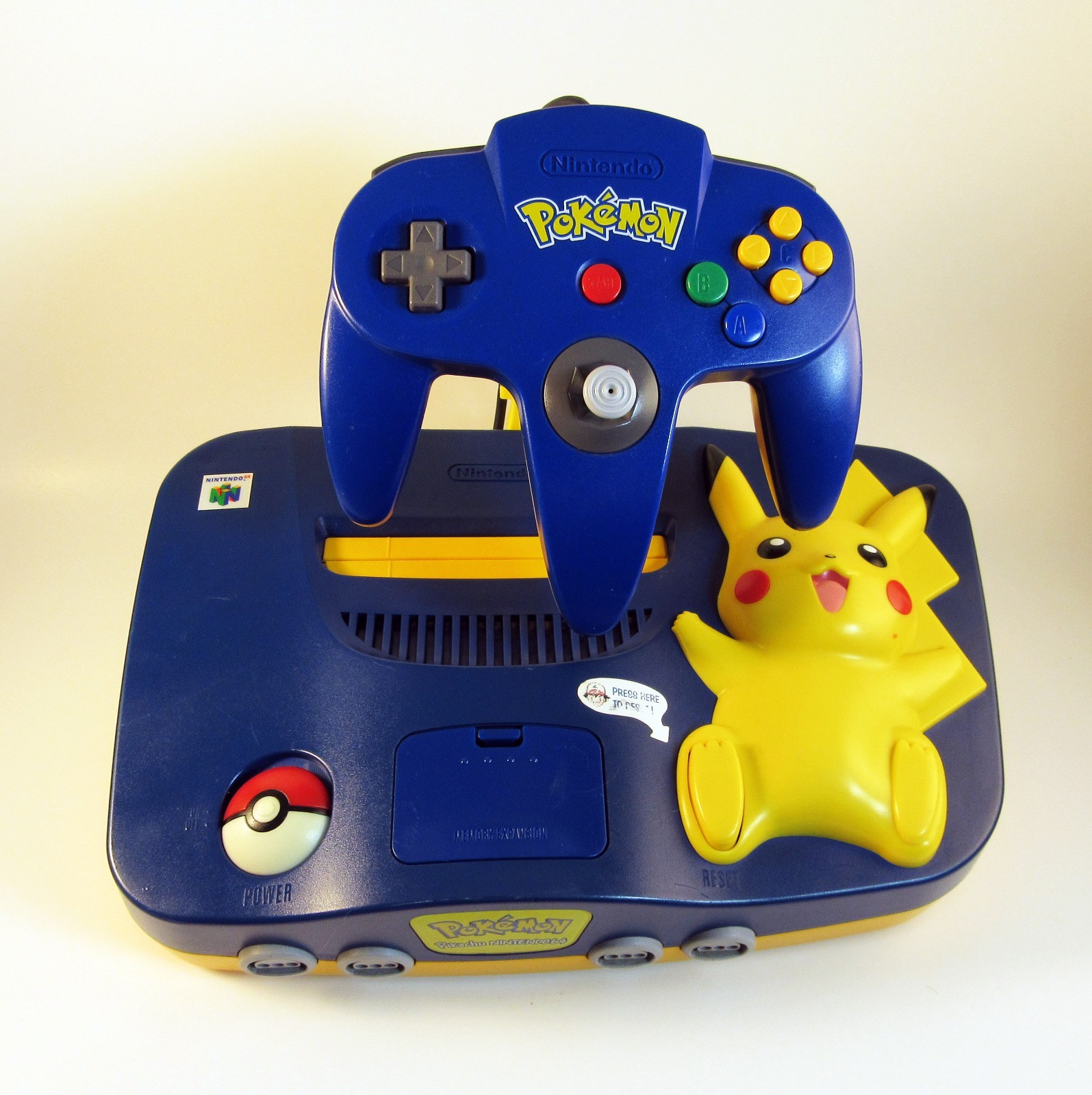 Nintendo 64 Pokemon Edition – Blue/Yellow – New Caps – Display Stand