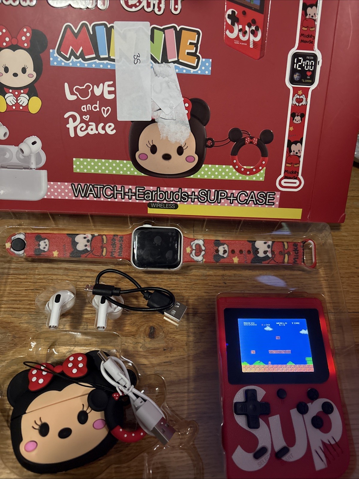 4 In 1 Tech Bundle Box— Wireless Earbuds, Smart Watch, Retro Game Console