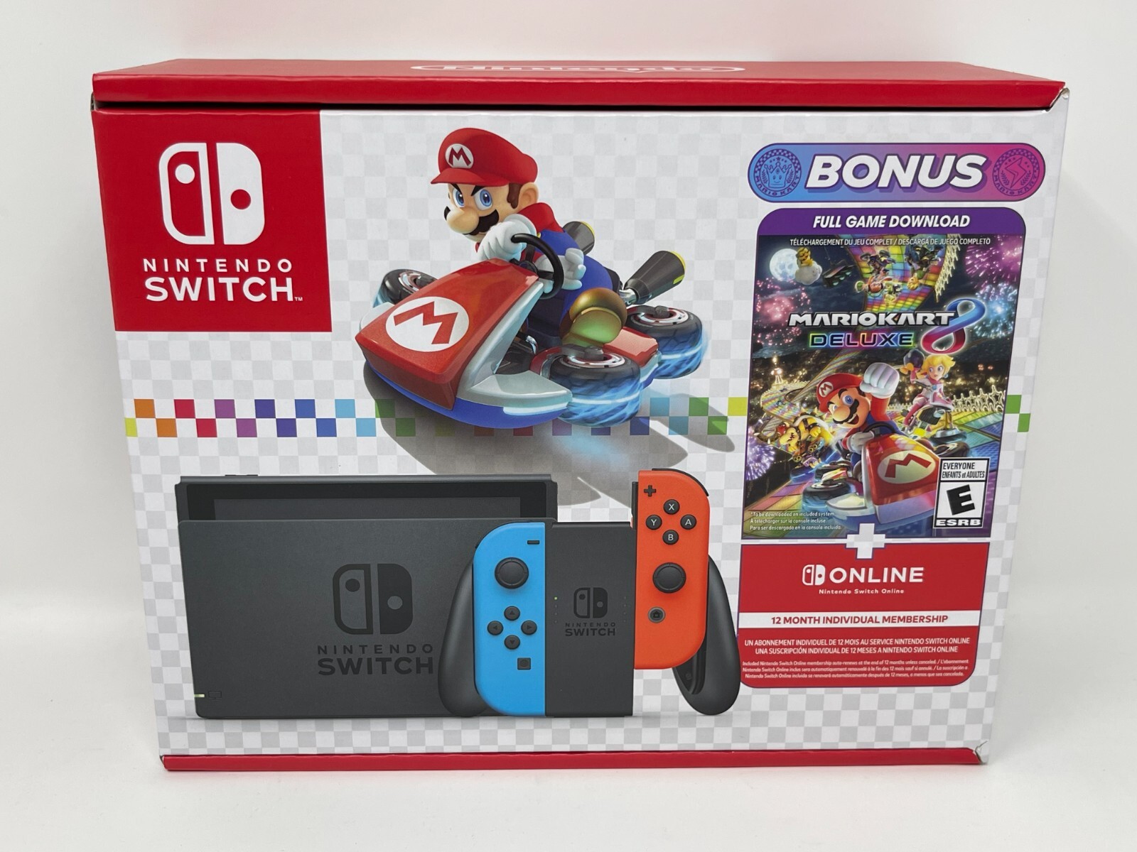 Nintendo Switch Mario Kart 8 Deluxe Bundle Neon Blue & Neon Red Joy-Con Game Dow