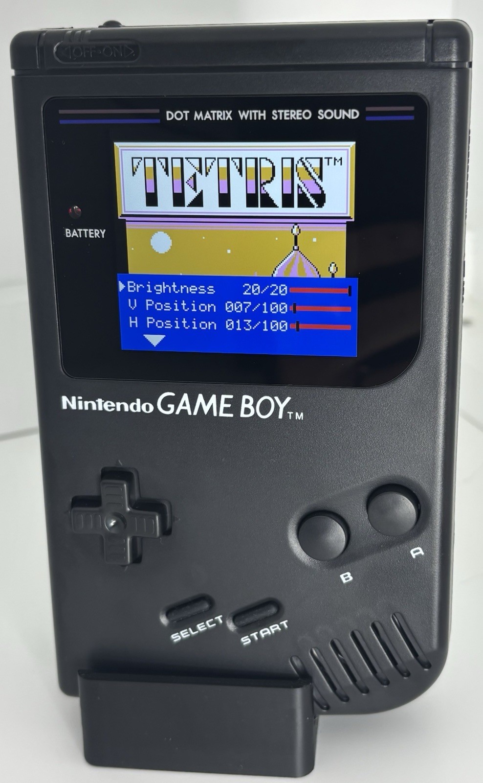 Black Nintendo Game Boy DMG-01, IPS Q5 Screen Mod and USB-C Rechargeable Mod