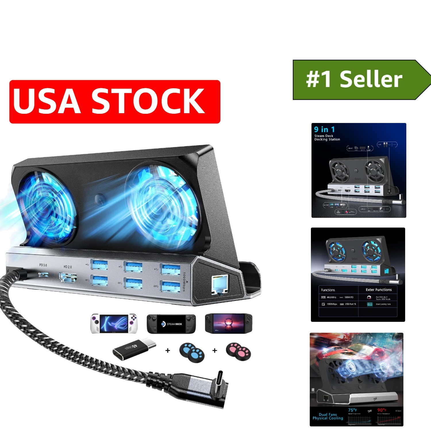 Ultimate 12-in-1 Docking Station with Dual Fans for Steam Deck & Nintendo Switch