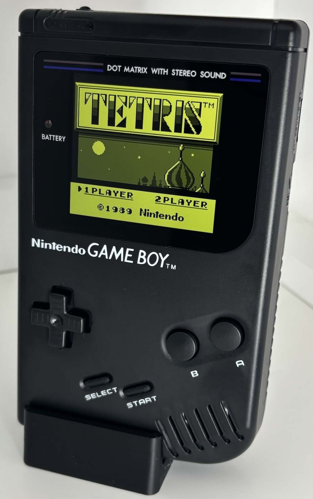 Black Nintendo Game Boy DMG-01, IPS Q5 Screen Mod and USB-C Rechargeable Mod