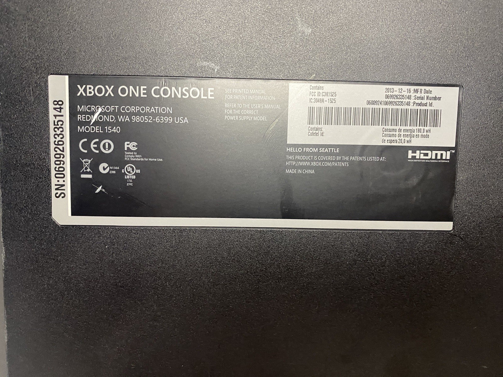 Microsoft original Xbox One console only 500GB – (1540) – Black – Tested/works