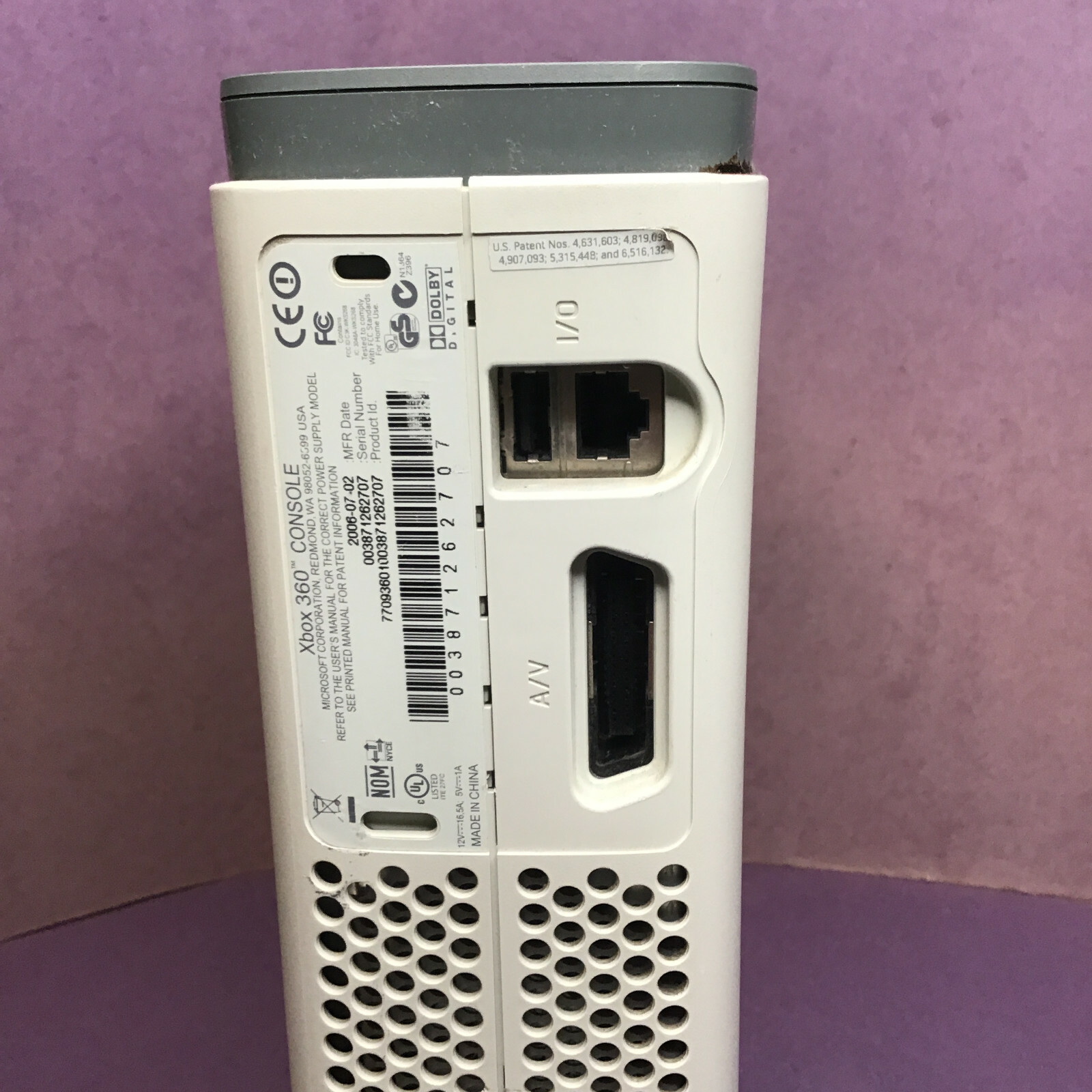 Microsoft Xbox 360 Core White Console 20 GB With 203W Power Cable Tested