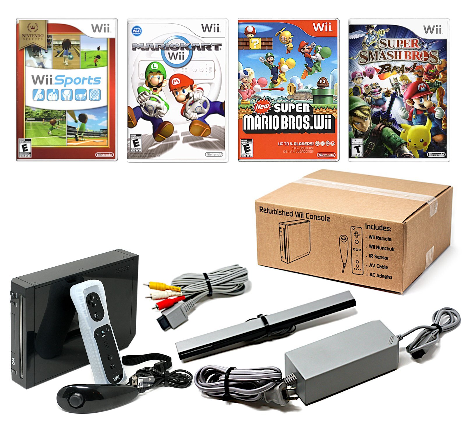 Authentic Wii Console Black + Pick Your Game + Controllers + Cords USA