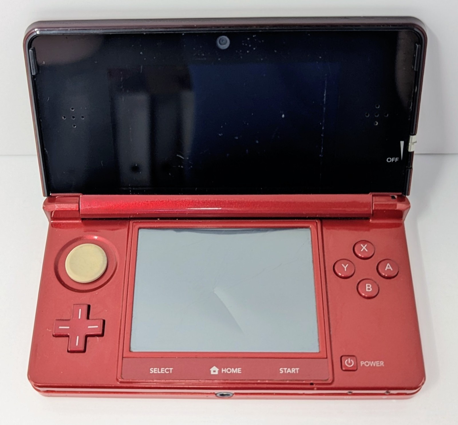 Nintendo 3DS Flame Red Handheld System Bundle w/ Charger – Screen Dent – Tested!