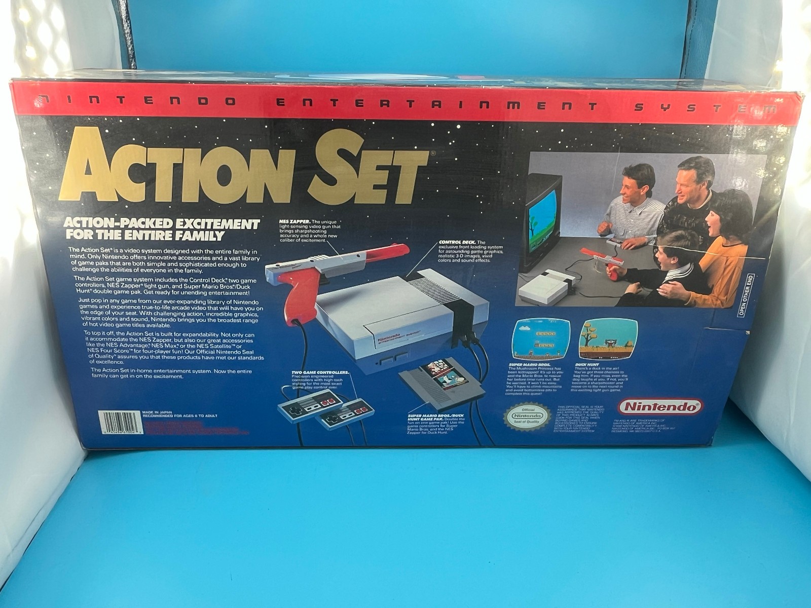 Nintendo NES Action Set (Blue Box), Mario/Duck Hunt, Cords, Controlers, Zapper
