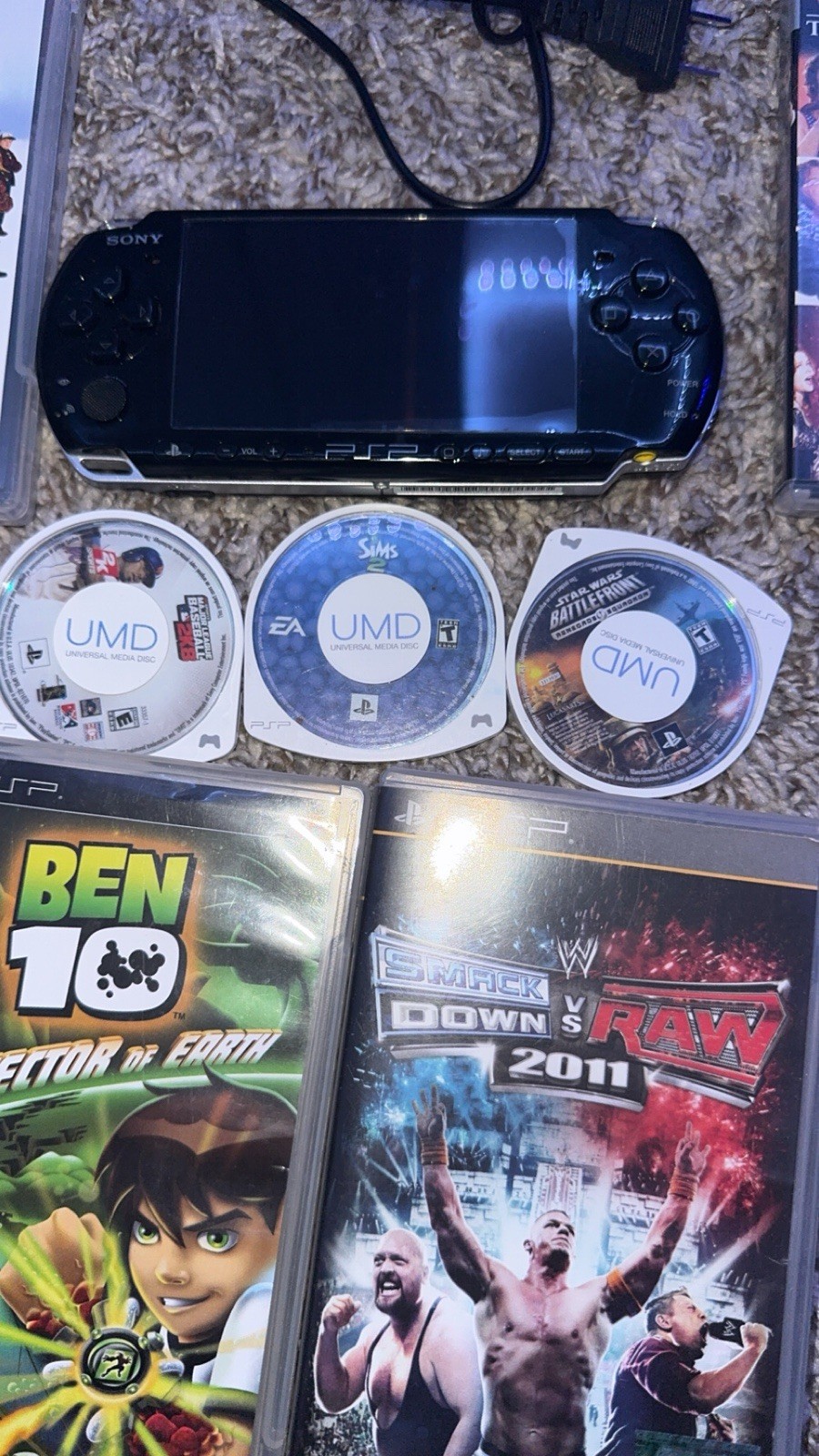 Sony PSP-3001 Black Console w/ 2gb Memory Card & Charger – w/ 5 games 2 movies