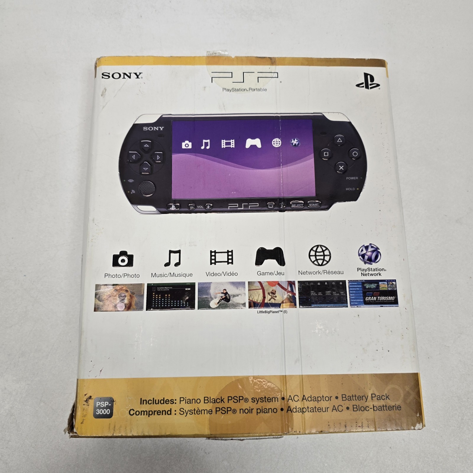 Piano Black Sony PSP 3000 System with Charger + 1gb Memory Card, Tested