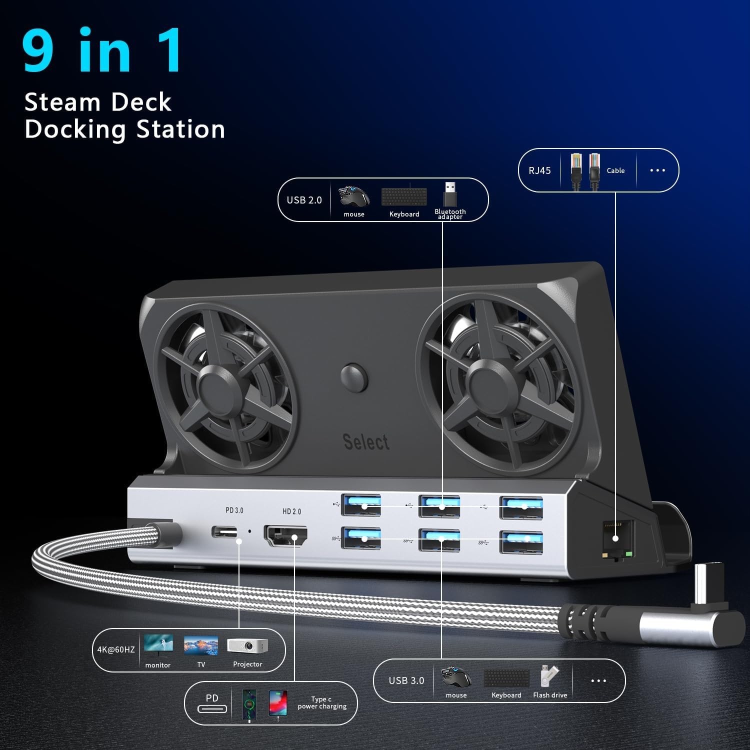 Ultimate 12-in-1 Docking Station with Dual Fans for Steam Deck & Nintendo Switch