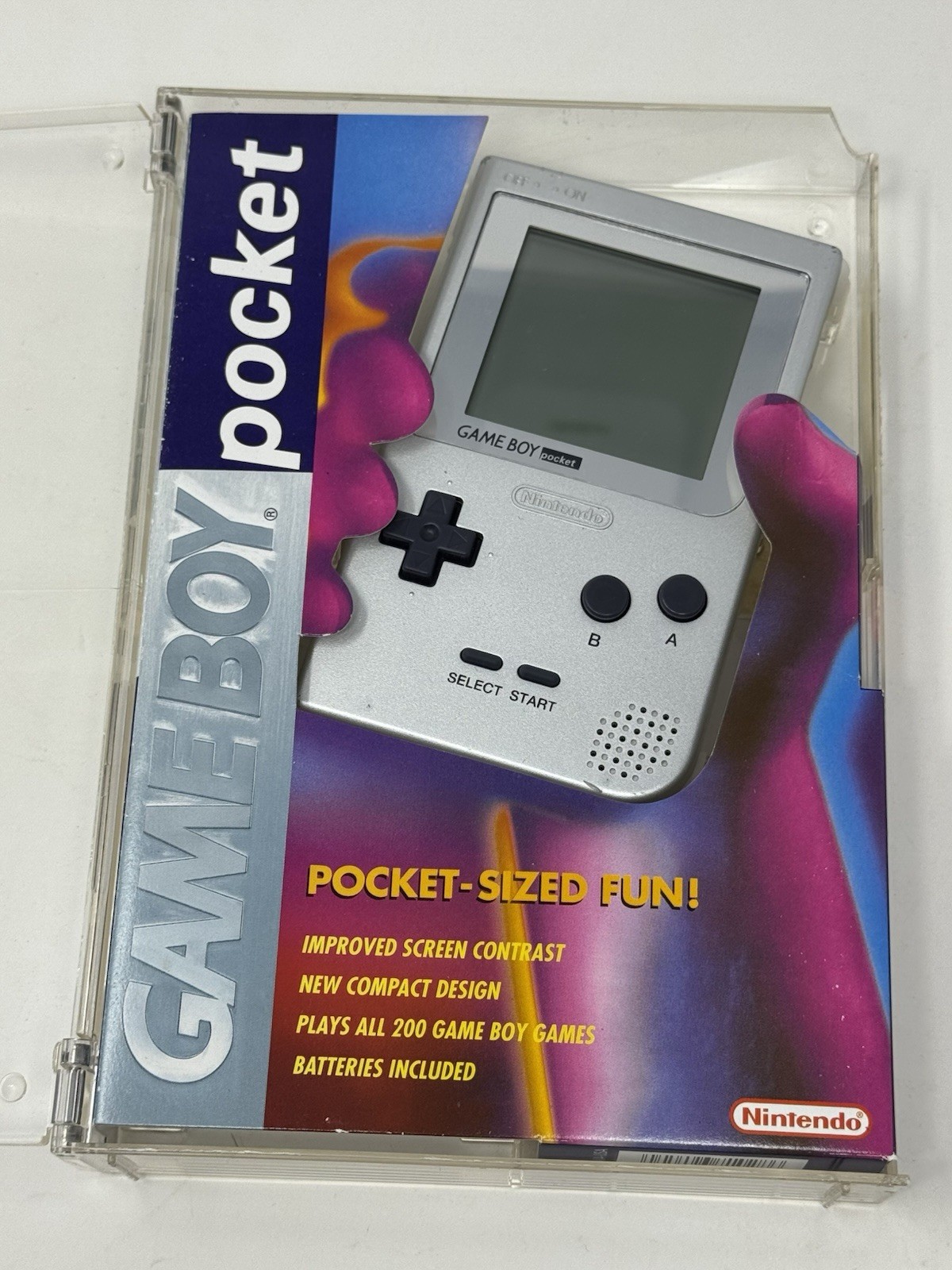 Nintendo Game Boy Pocket Silver Console CIB Clear Retail Box Hard Case