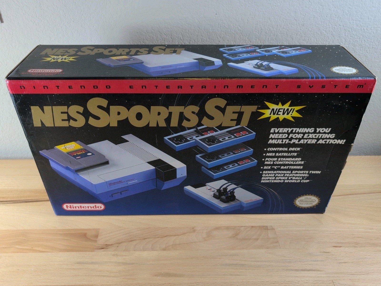 Nintendo NES SPORTS SET Console + Box, Cords, Satellite, 4x Controllers CIB