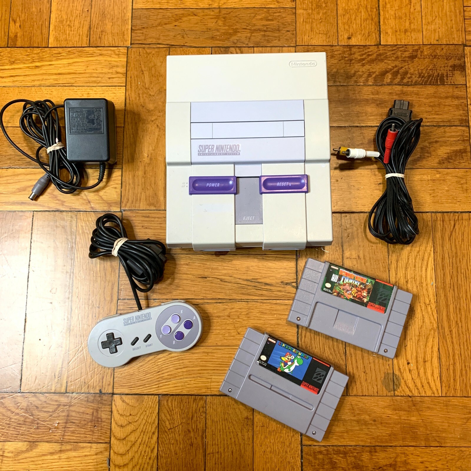 Super Nintendo SNES Original Console OEM System Set w/ Mario World & Donkey Kong