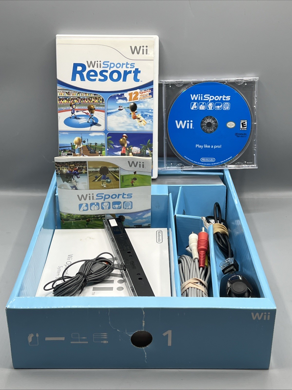 Nintendo Wii Black Console Motion Plus Wii Sports + Resort Bundle Complete CIB