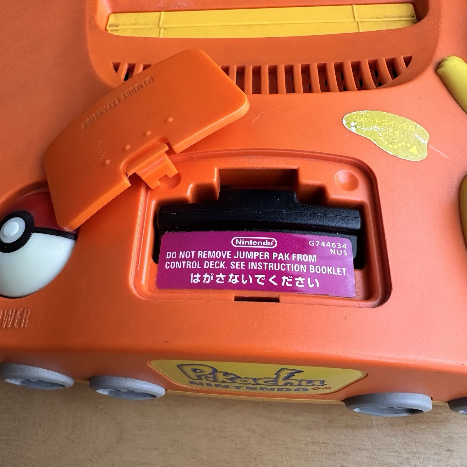 Nintendo 64 N64 Pokemon Pikachu Console Orange two Controllers Used NTSC-J
