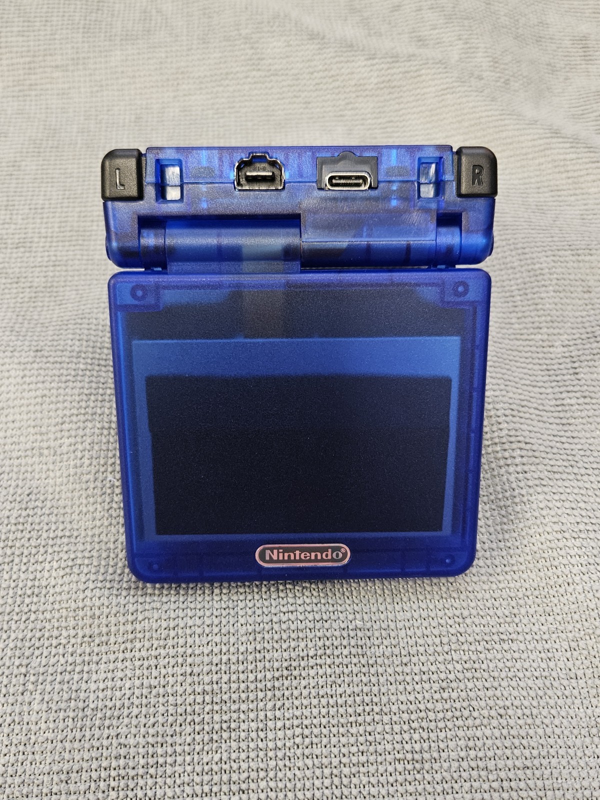 GBA SP – Hispeedido IPS Screen- USB-C Charging – Clear Blue Shell – New Battery