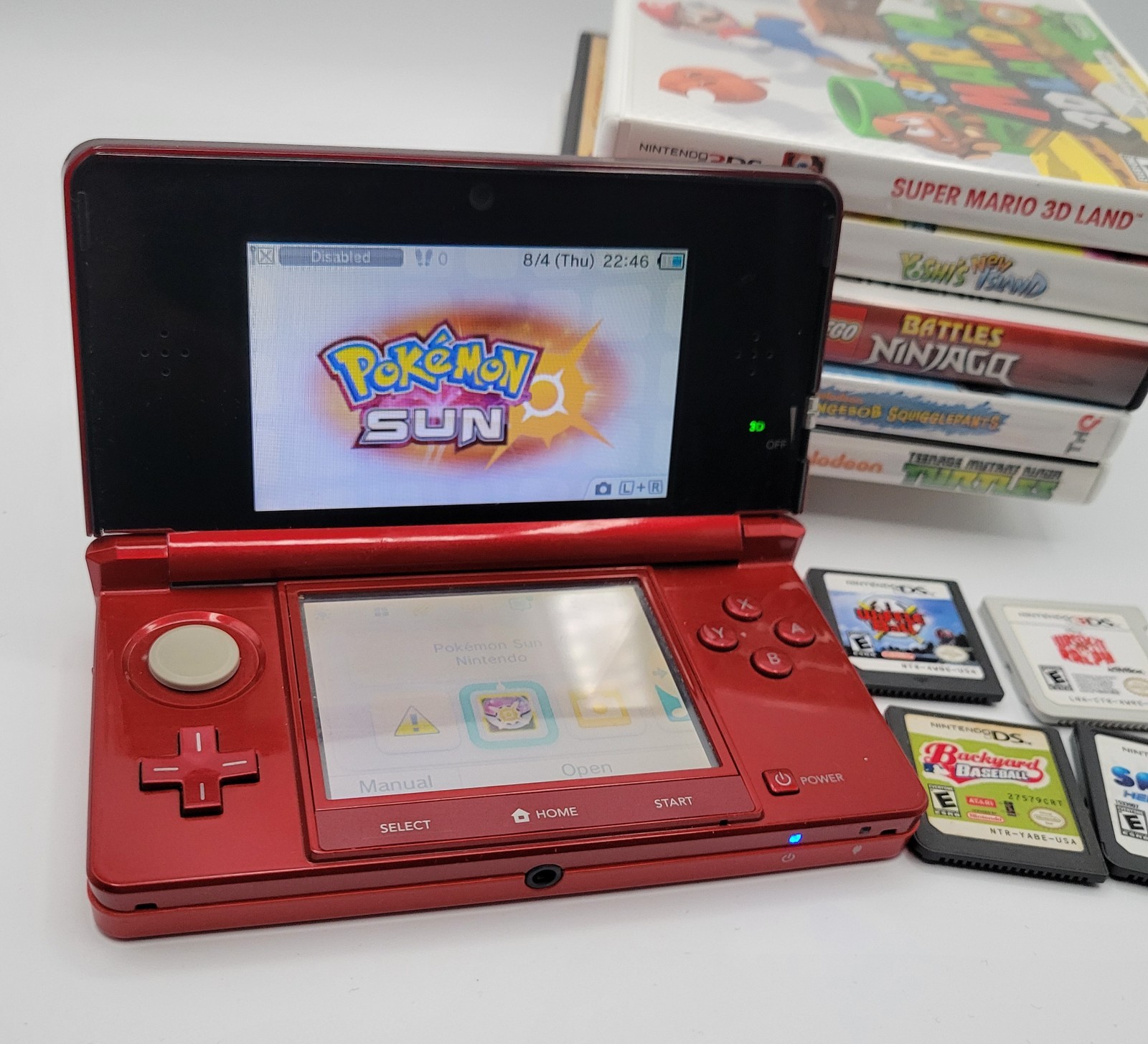 Nintendo 3DS Red Bundle with (10) Games Charger Tested Mario Pokemon Yoshi