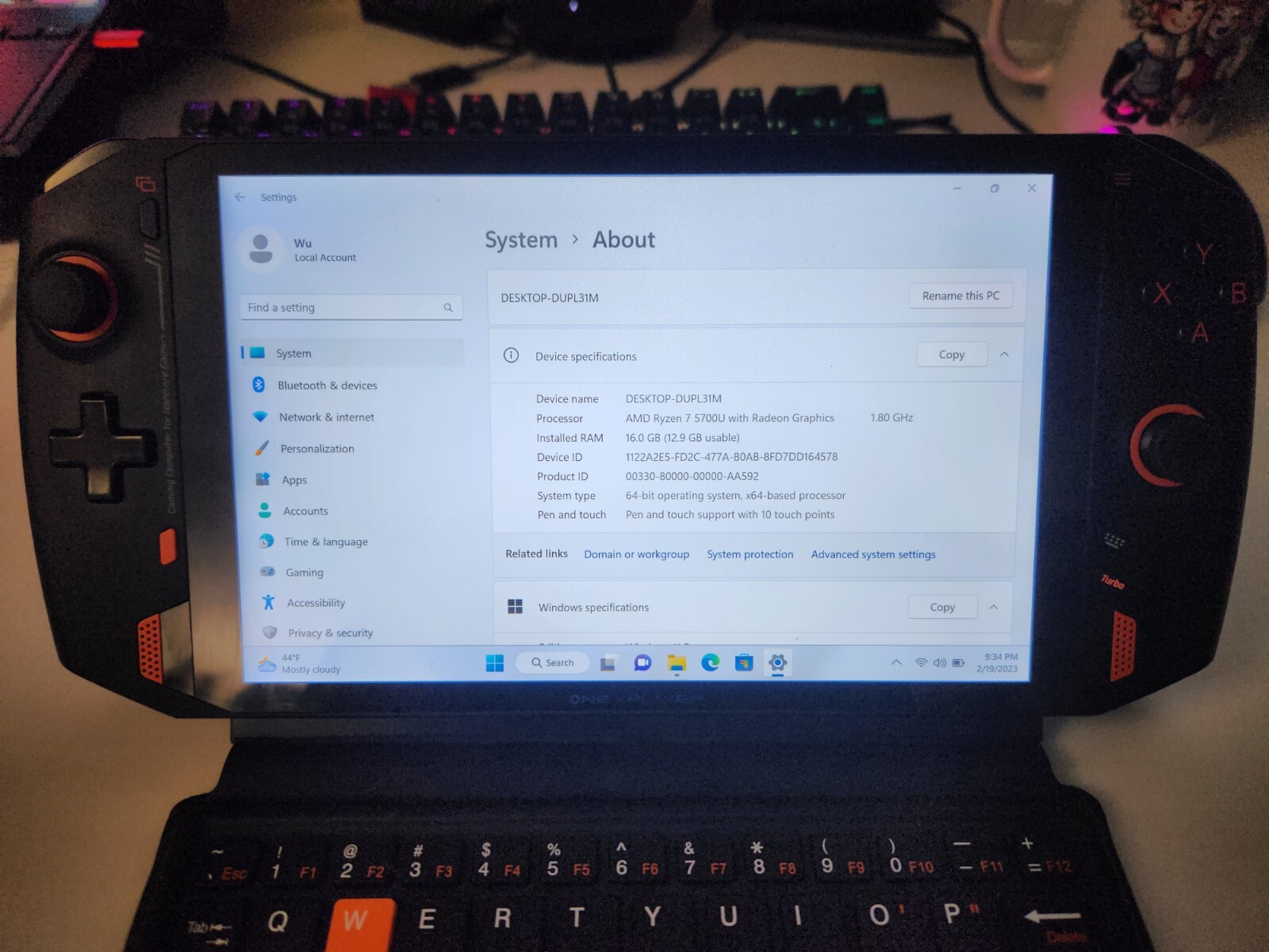 ONEXPLAYER 1S 8.4 Inch Portable PC Windows11 (AMD R7-5700U 16GB/2TB)