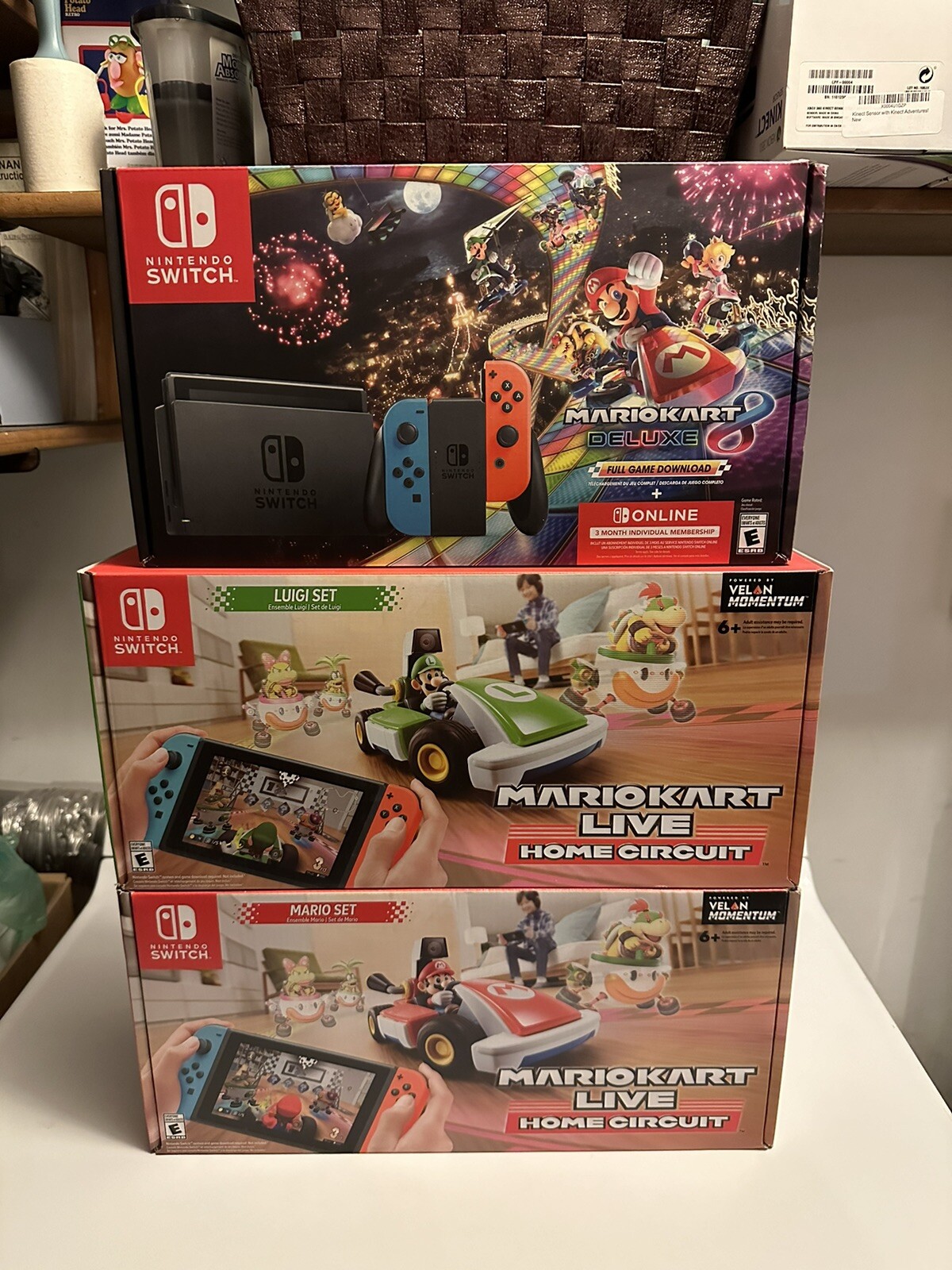 Nintendo Switch HAC-001(-01) with Blue and Red Joy-Con Controllers and Mario…