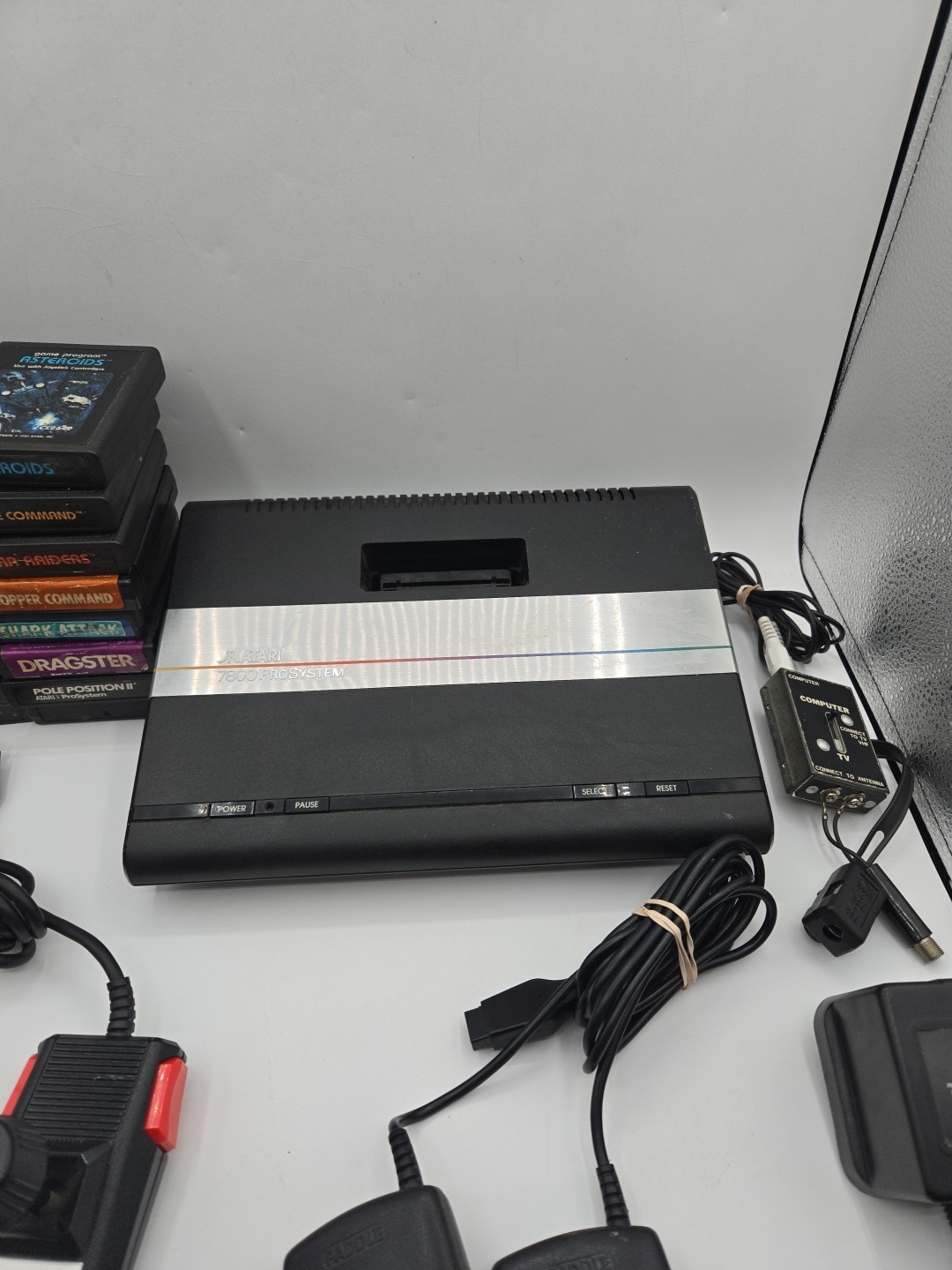 ATARI 7800 Pro System Console 16 Games Controllers Cables Tested Working Rf