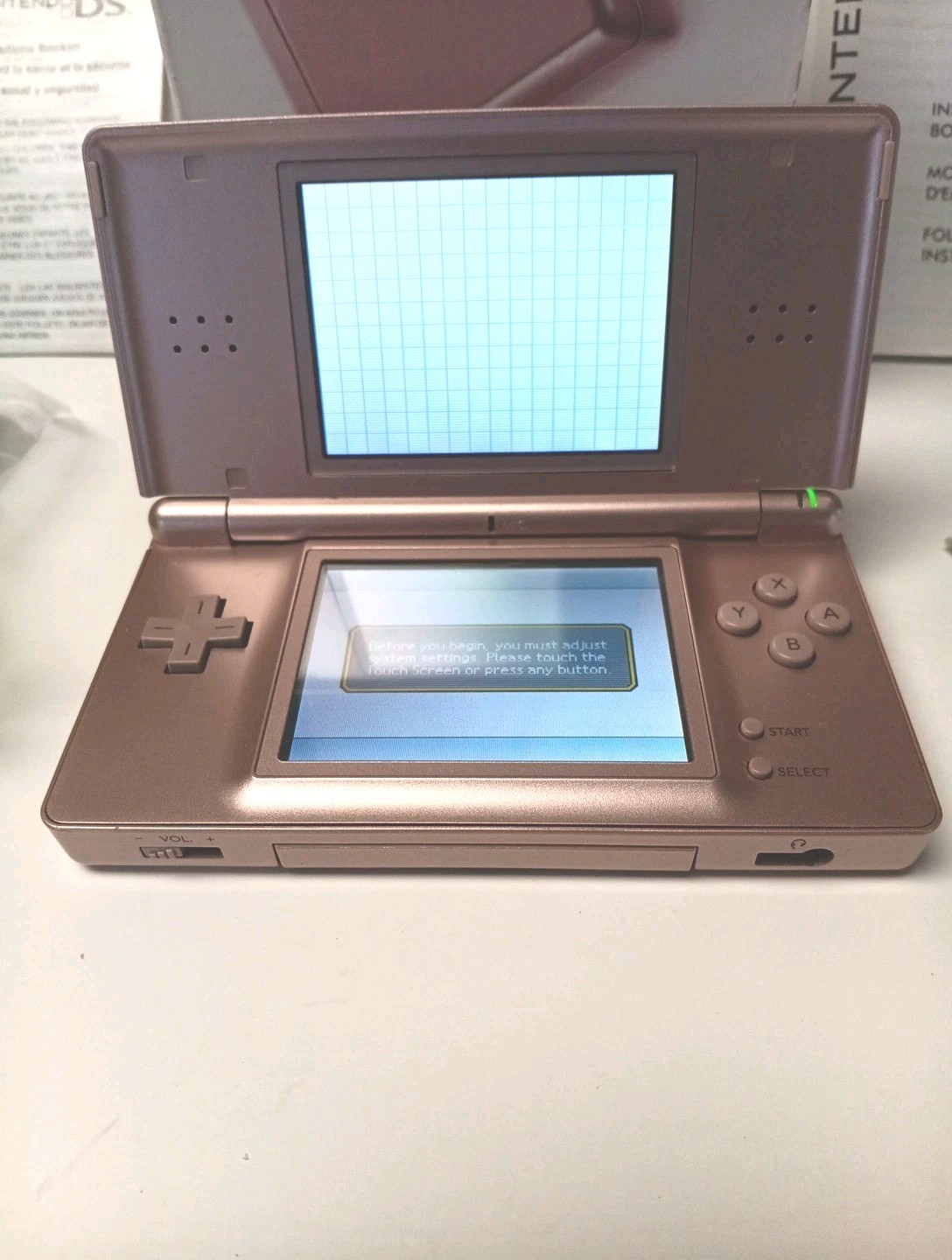 Nintendo DS Lite Metallic Rose Pink System And Adaptor No Charger Tested
