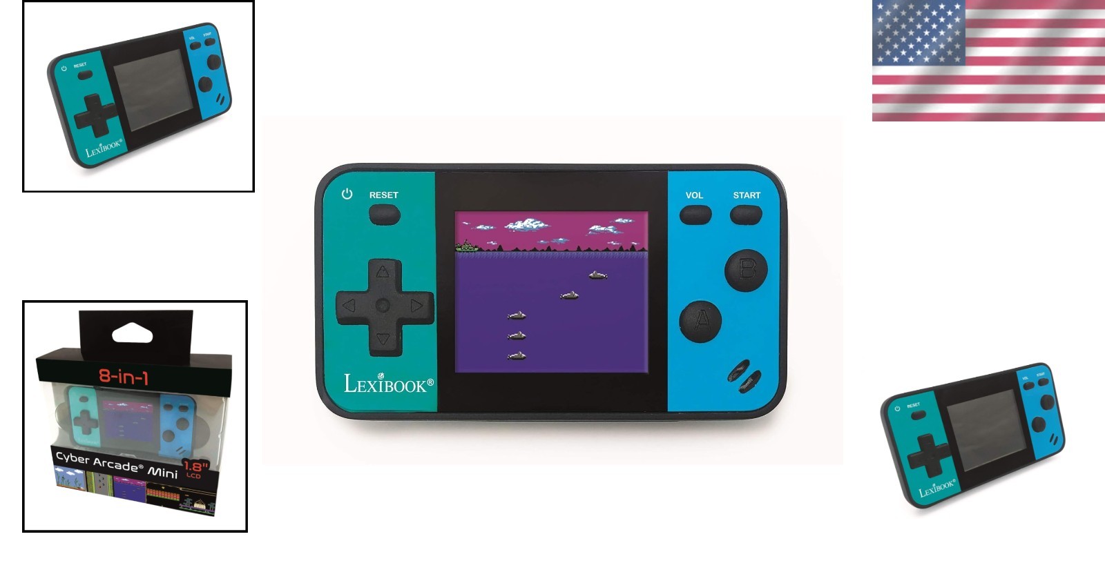 Portable Handheld Game Console with 8 Retro Games & 1.8″ LCD Screen – Blue/Black