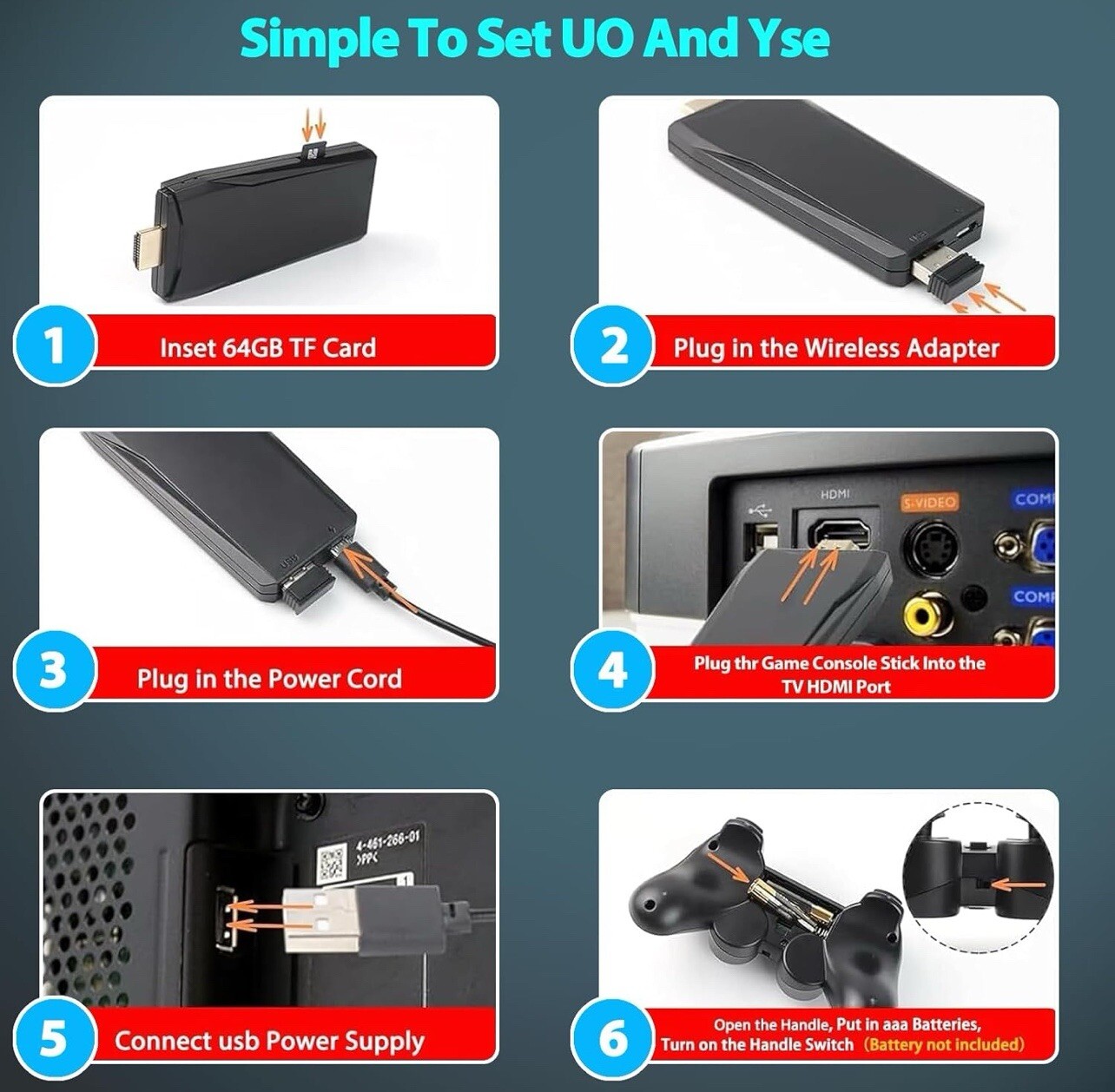 Wireless HDMI 4K TV Game Stick Console Built in 64GB 20000 Retro Games Gift