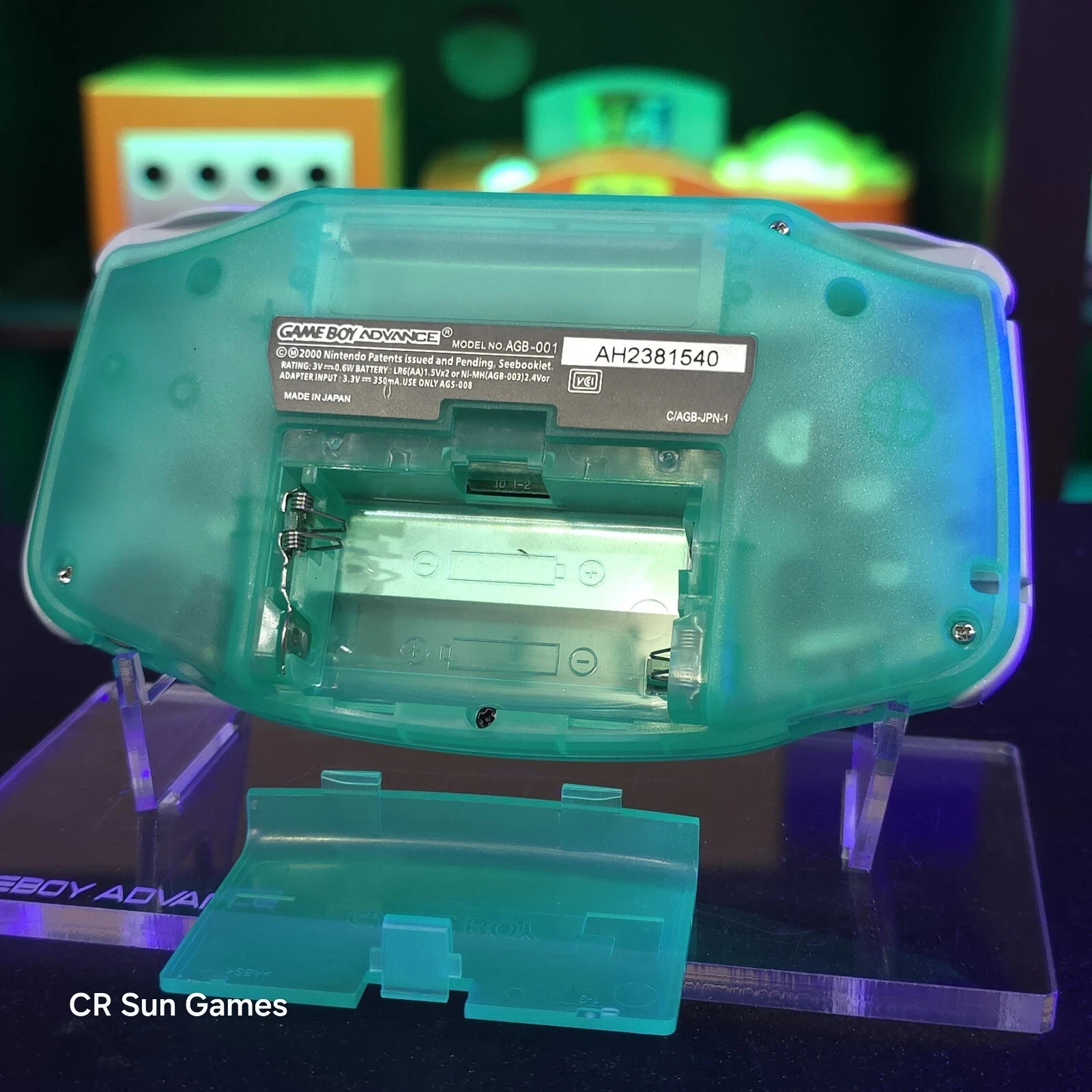 Clear Teal Glow In The Dark GameBoy Advance GBA Console with iPS Backlight LCD