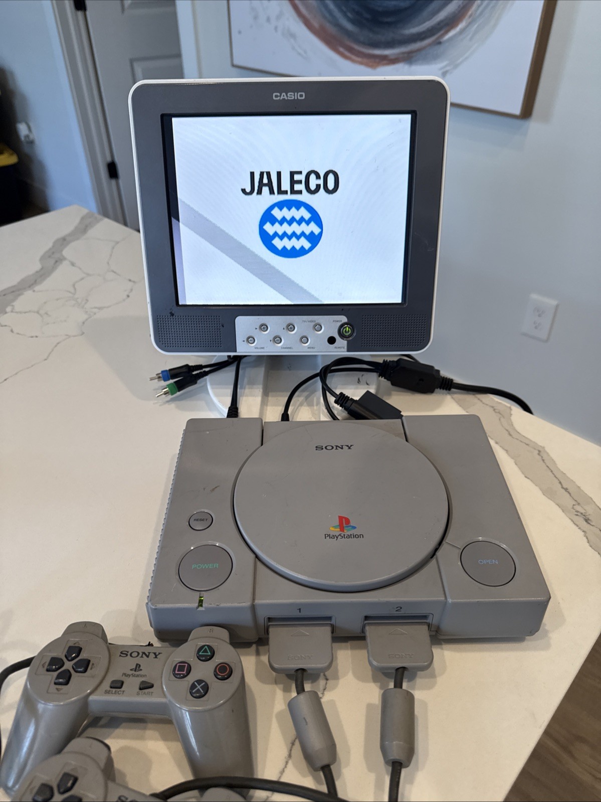 PlayStation 1 SCPH-7501 Console & Controllers. Works. Has Some Cosmetic Defects.