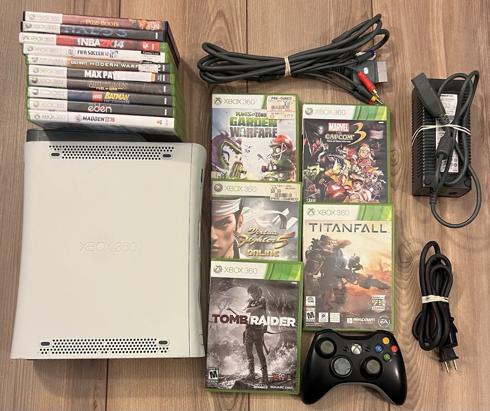 Xbox 360 Elite White Console Bundle 20GB HDD 15 Games Controller Tested Works