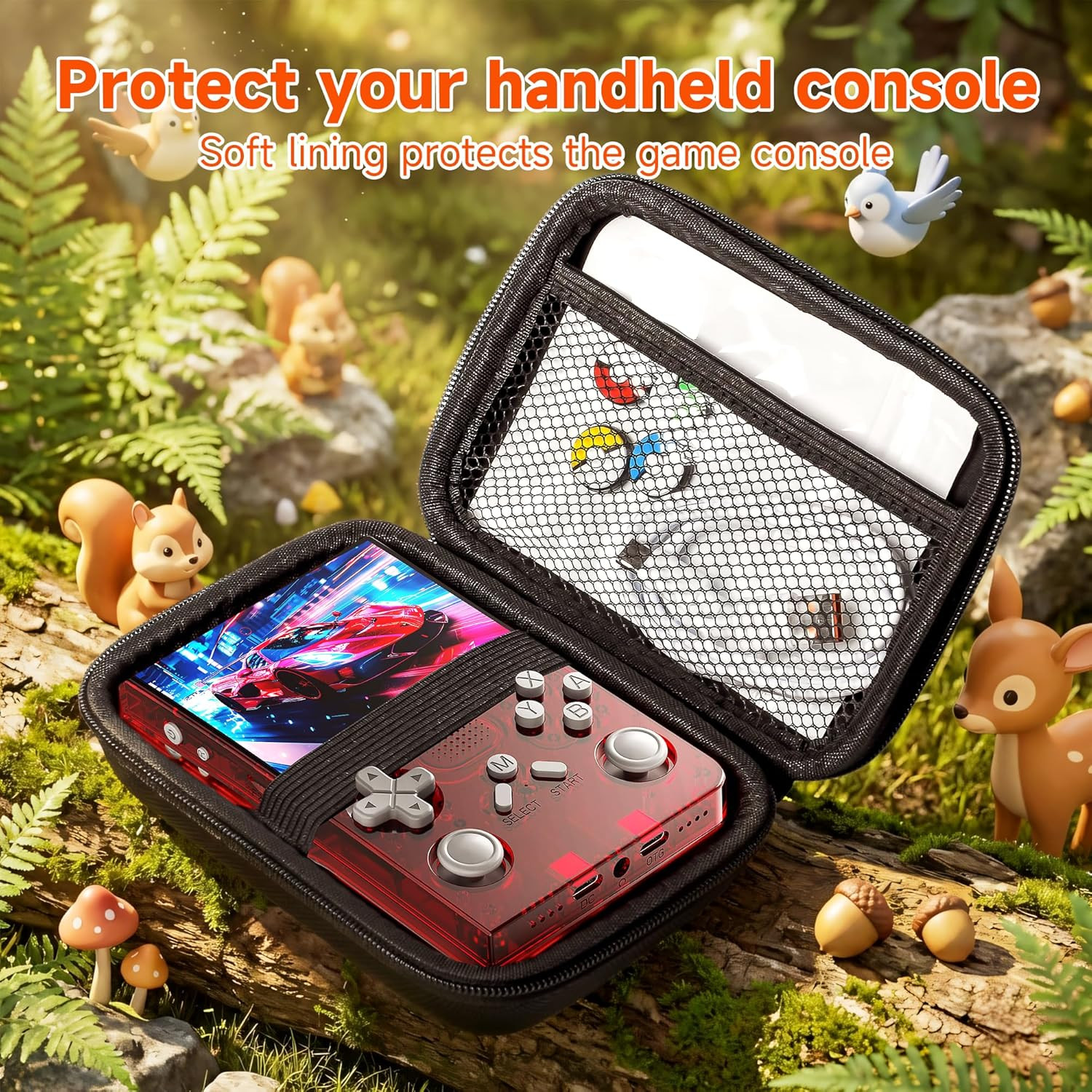 R40 Retro Handheld Game Console with Storage Case – Open Source System,3.5″ IPS