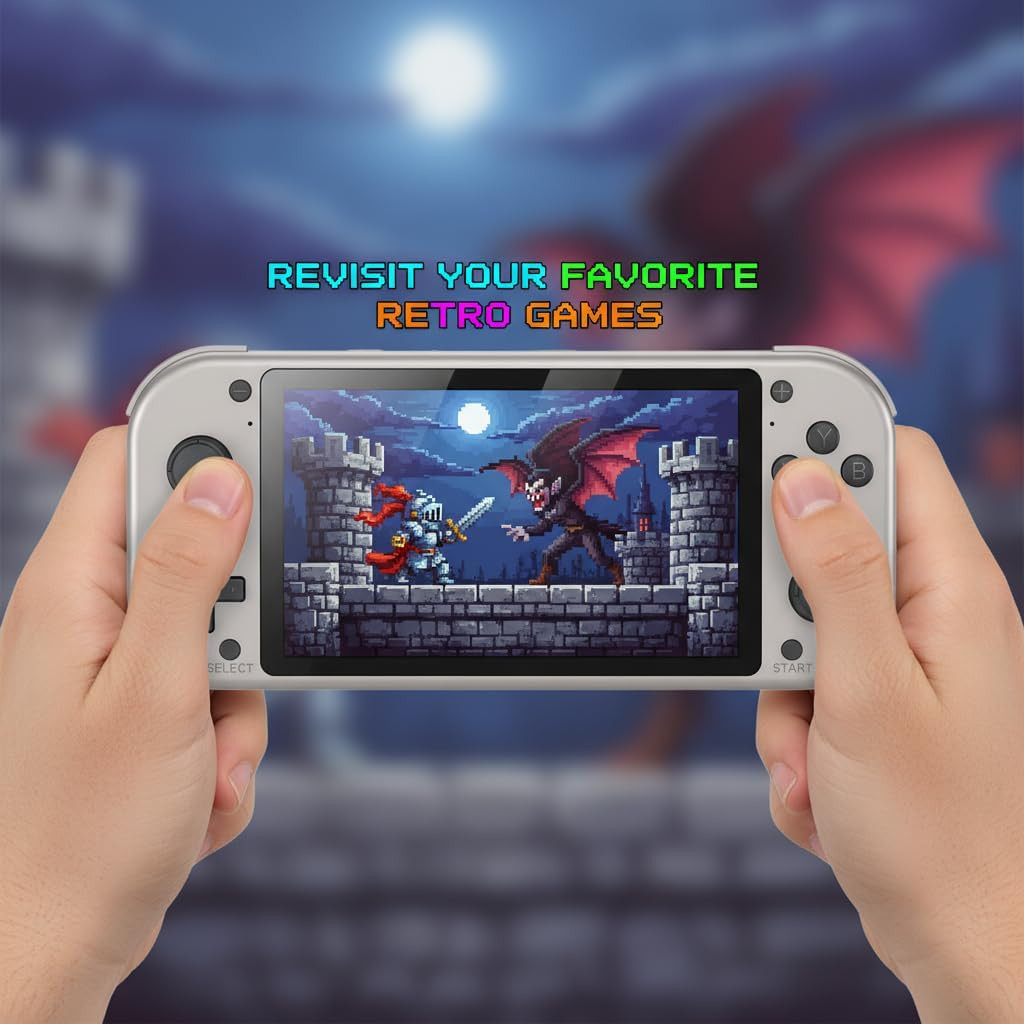 Retro Handheld Portable Video Game Console – 4.3″ IPS Screen, Emuelec System, 64