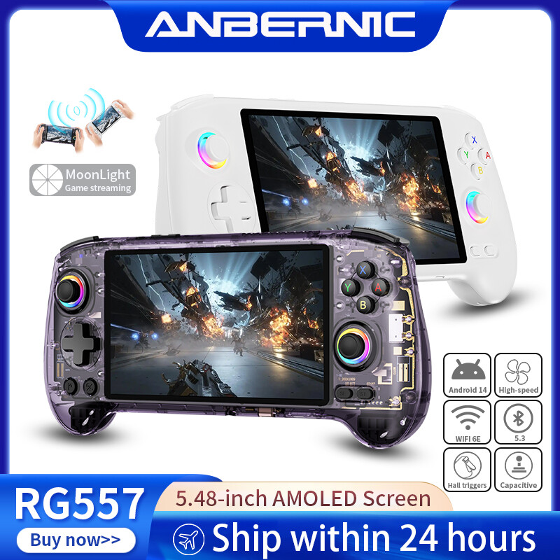ANBERNIC RG557 Handheld Game Console Android 14 5.48′ AMOLED Screen 256G 8K+Game