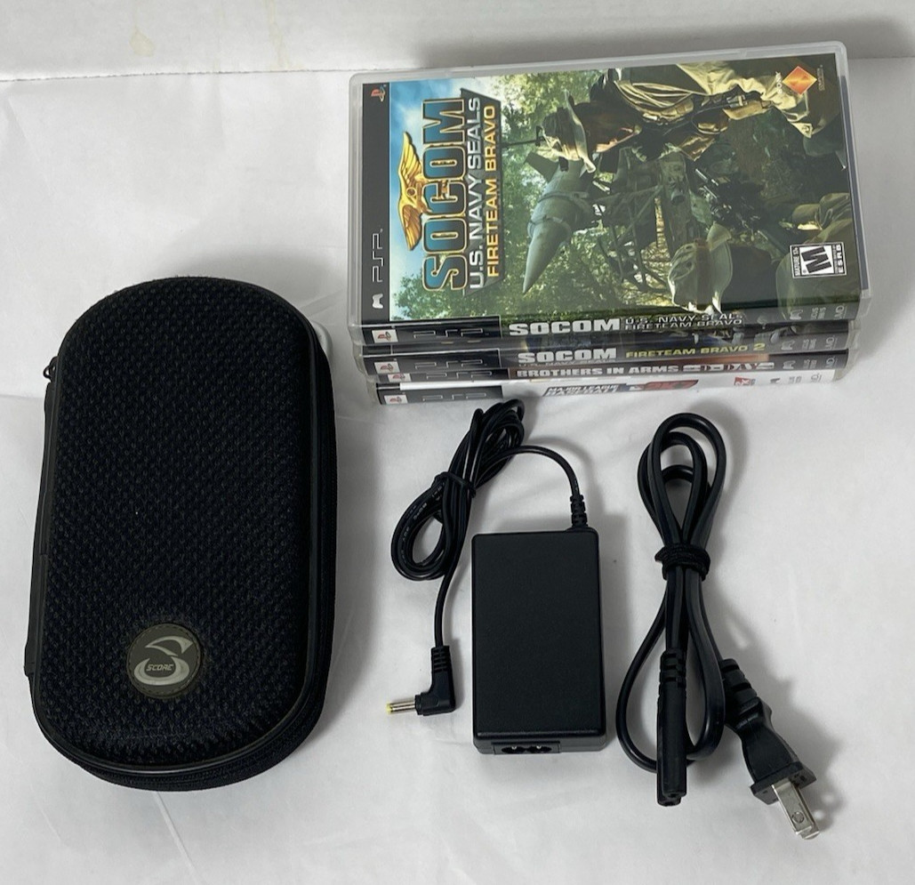 Sony PSP 1001 PlayStation Portable Handheld Console with 4 Games & Case TESTED