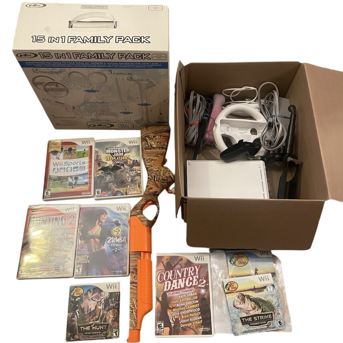 Nintendo Console Lot & 15 Pack Adapt 7 Game Wii Sports Game Tested Operates