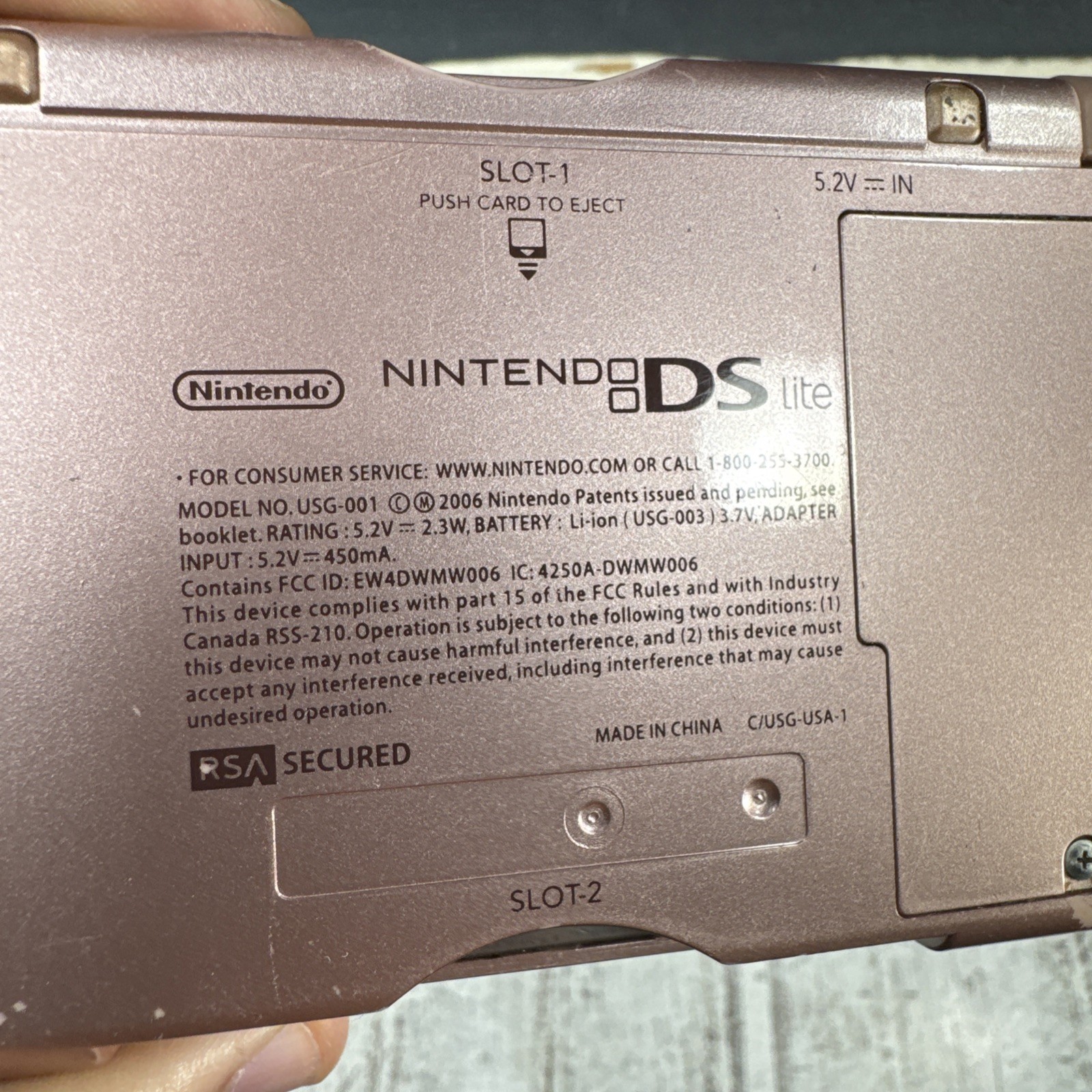Nintendo DS Light Metallic Rose Pink USG-001 Handheld Console- Has Issues Read