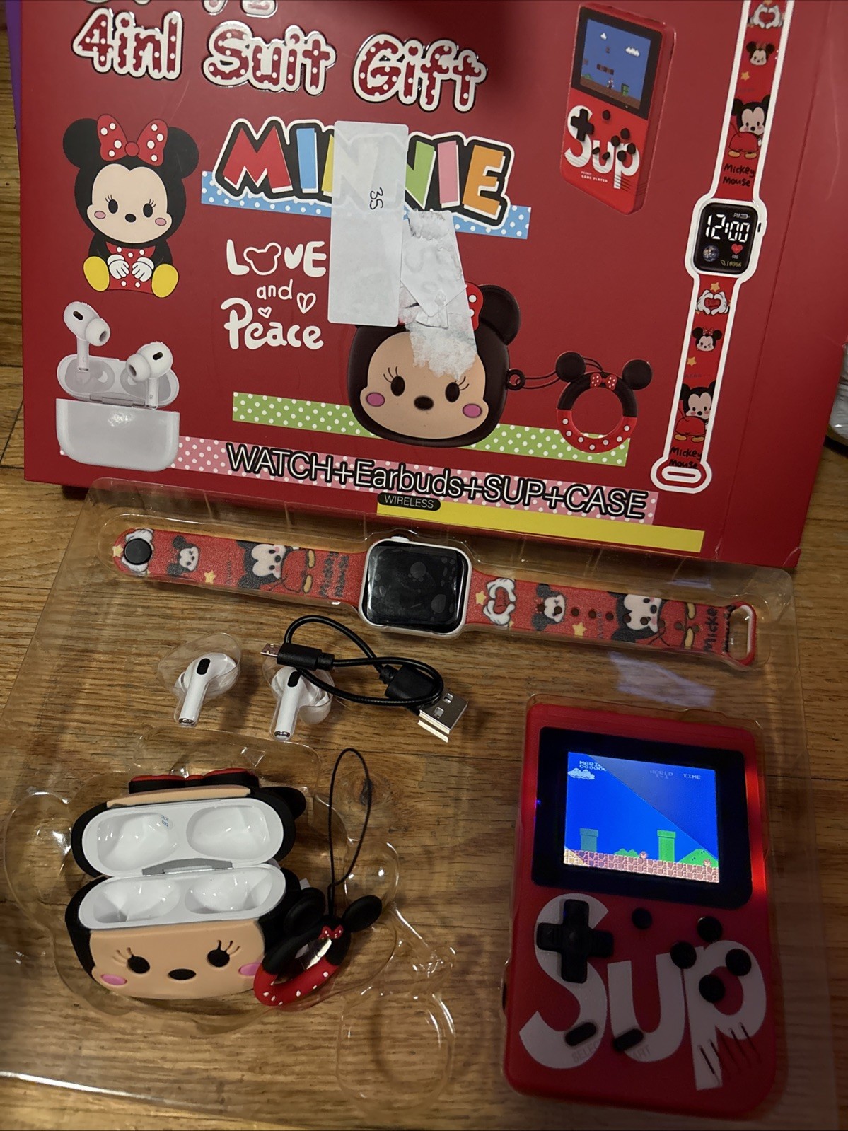4 In 1 Tech Bundle Box— Wireless Earbuds, Smart Watch, Retro Game Console