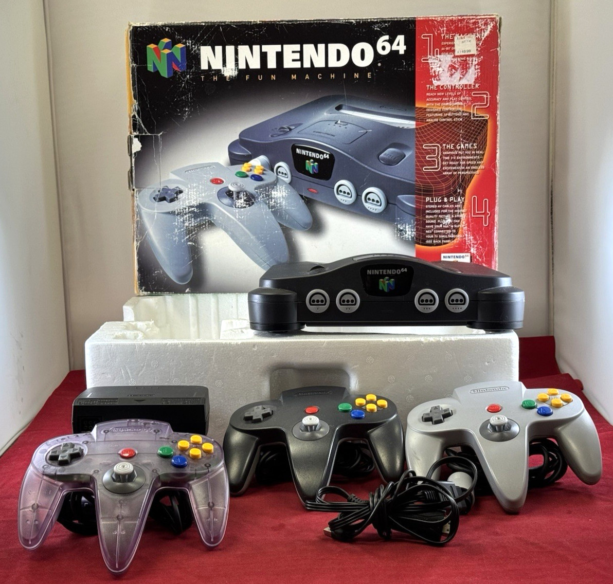 Nintendo 64 Console In Original Box w/ 3 Controllers