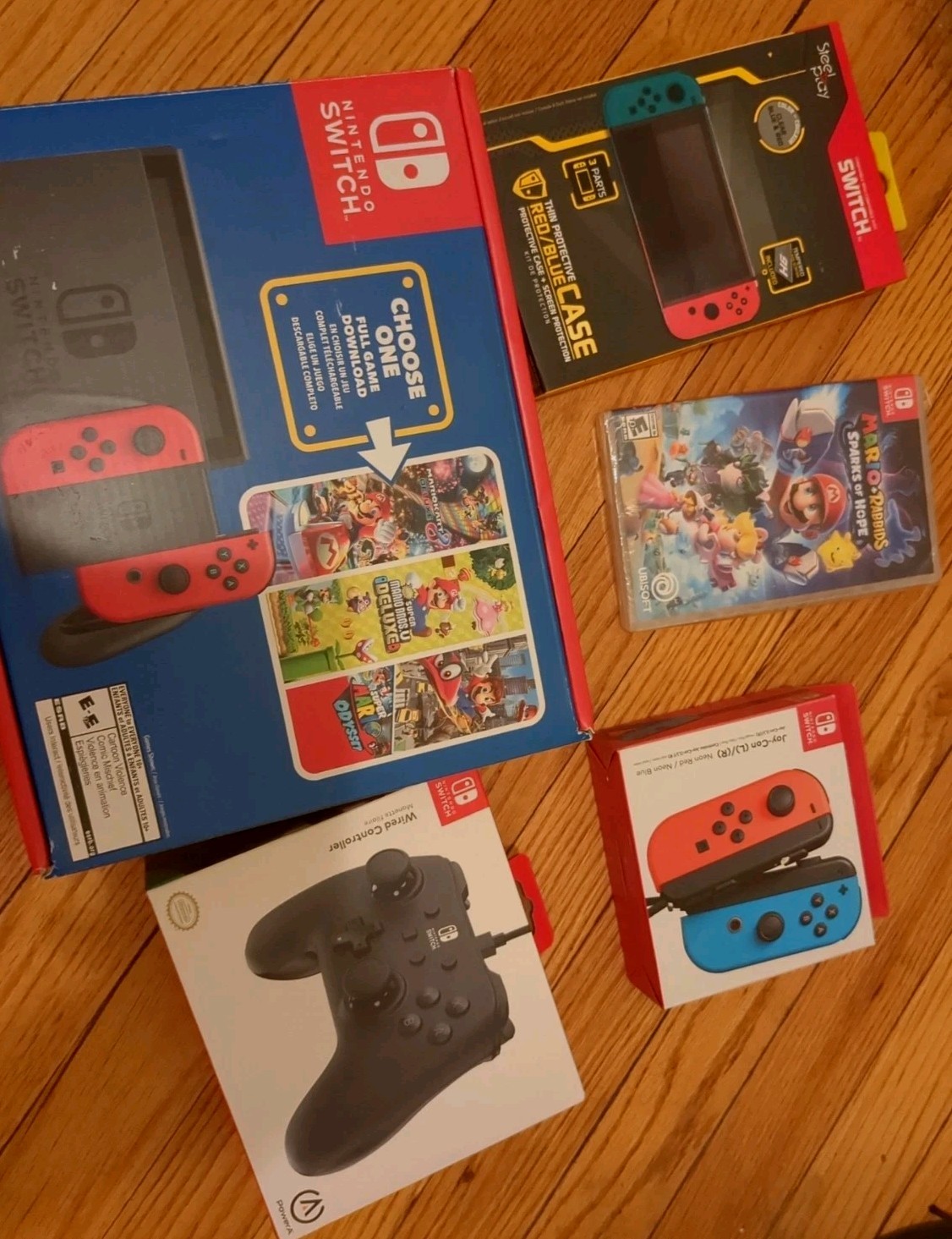 Nintendo Switch Bundle HAC-001(-01) Gaming Console – Red/Neon Blue Joy-Cons New