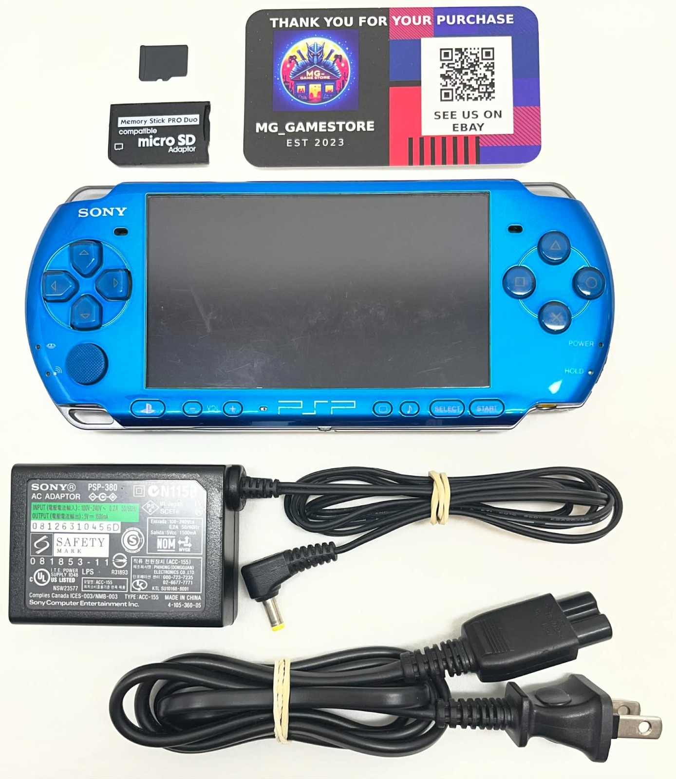 PSP 3000 Vibrant Blue / New Battery / Genuine Sony Charger / Region Free / 16GB