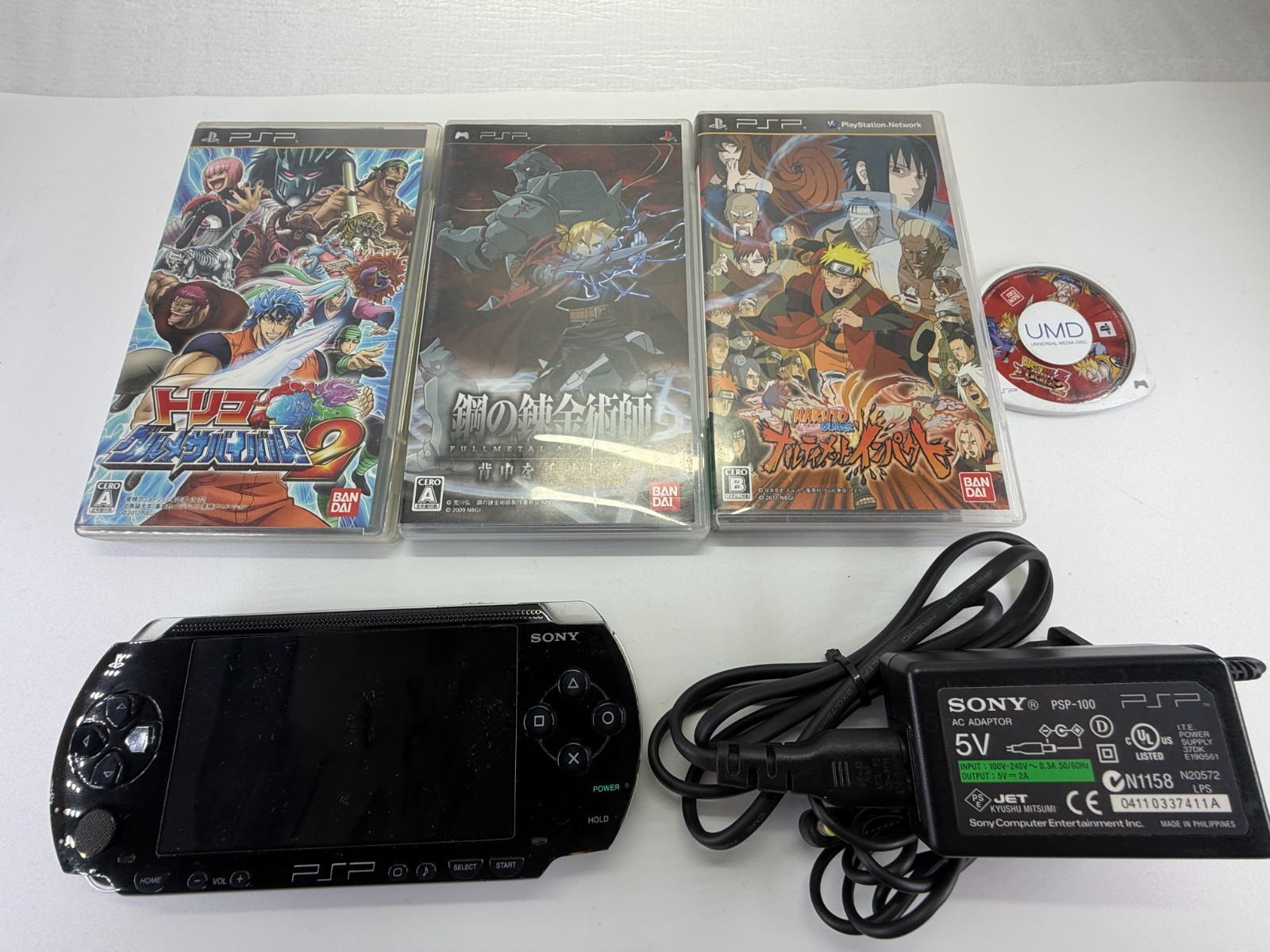 Sony PSP-1000 Black Console Bundle OEM Charger Battery 4 Games Tested Japan