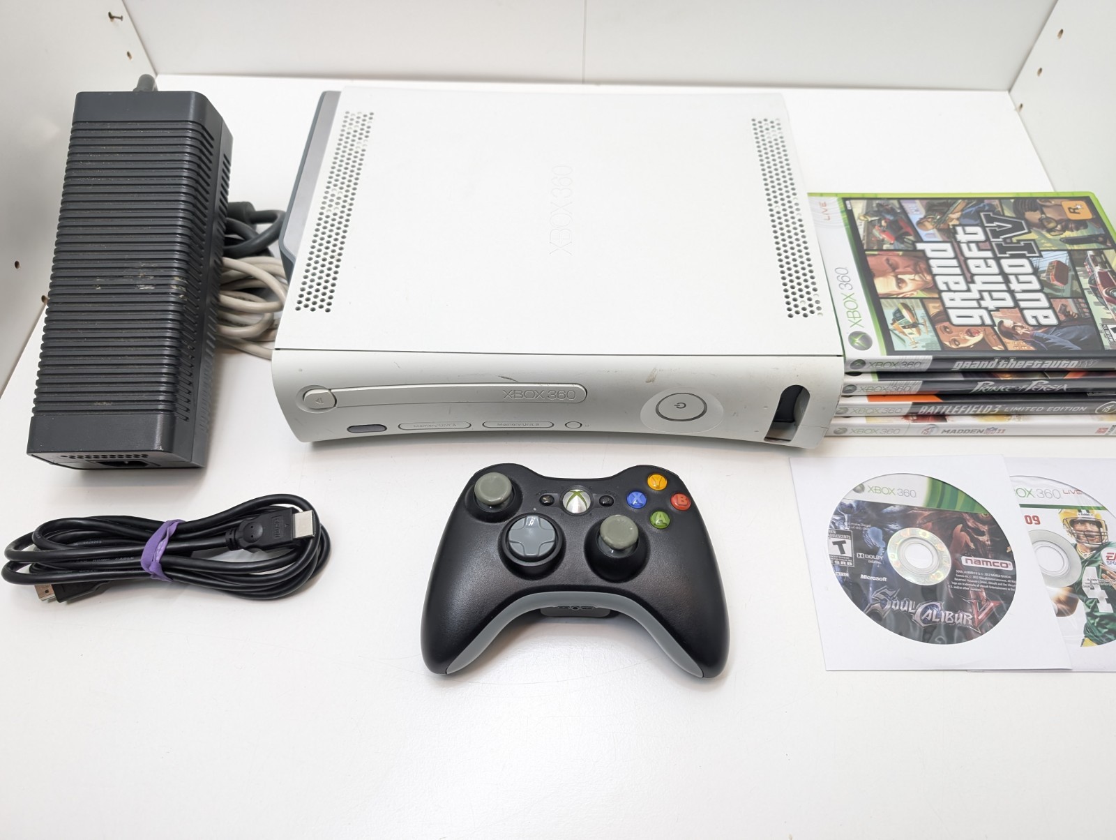 Xbox 360 Elite 20GB White Xenon Console Bundle Tested & Working Clean