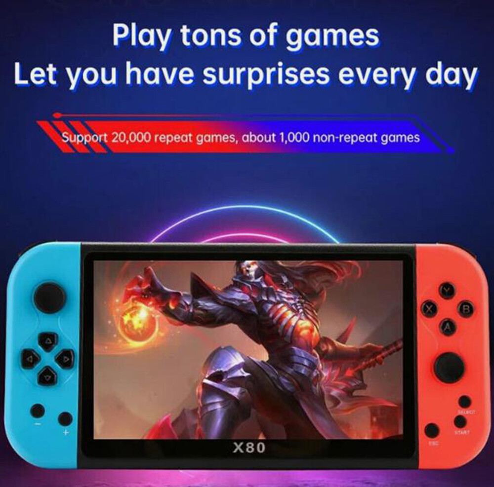 Portable X80 Game Console 7.0″ Screen Home Handheld Built-In 20000 Games HD TV