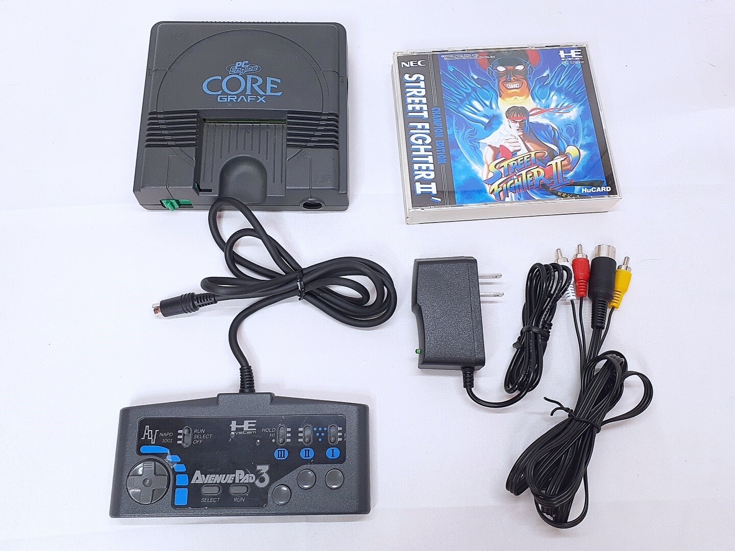 PC Engine CORE GRAFX console 3button + Street Fighter II» Case NTSC-J Tested